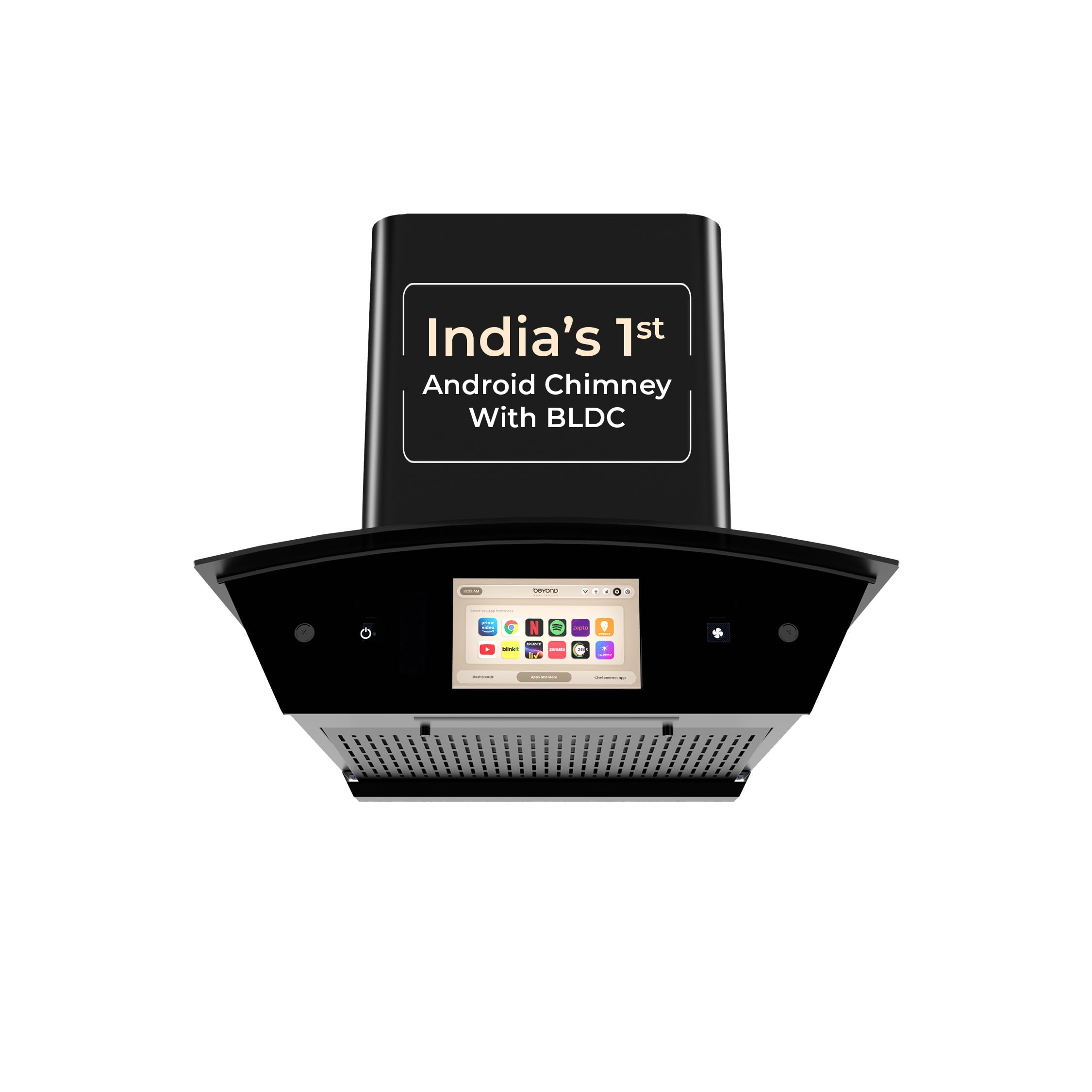 Beyond Appliances Asteria 60cm BLDC Auto Clean Kitchen Chimney | 1800 CMH Suction | Filterless | Curved Glass | Smart Screen & Speakers | Touch Control | Black | PAN INDIA SERVICE-image-13
