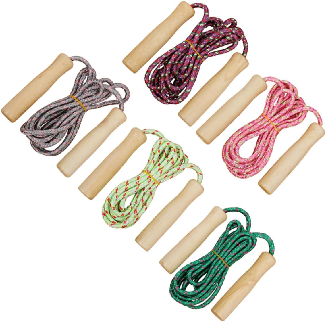 5pcs Wooden Handle Jump Rope for Lightweight Skipping Rope with Ergonomic Grip Exercise Fitness Equipment for School Students Indoor Outdoor Use Random Color