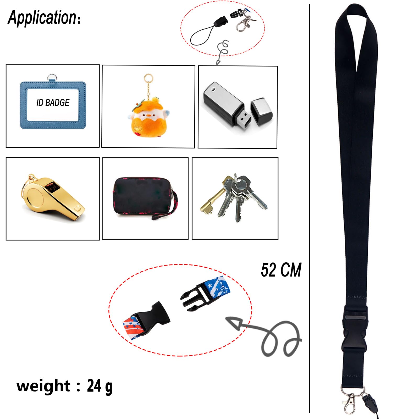 juanooo Black Neck Lanyard for Keys & ID Card Holder Cool Key Lanyard for Women Men Teens Staff Plain Breakaway Badge Lanyard Strap - Image 4