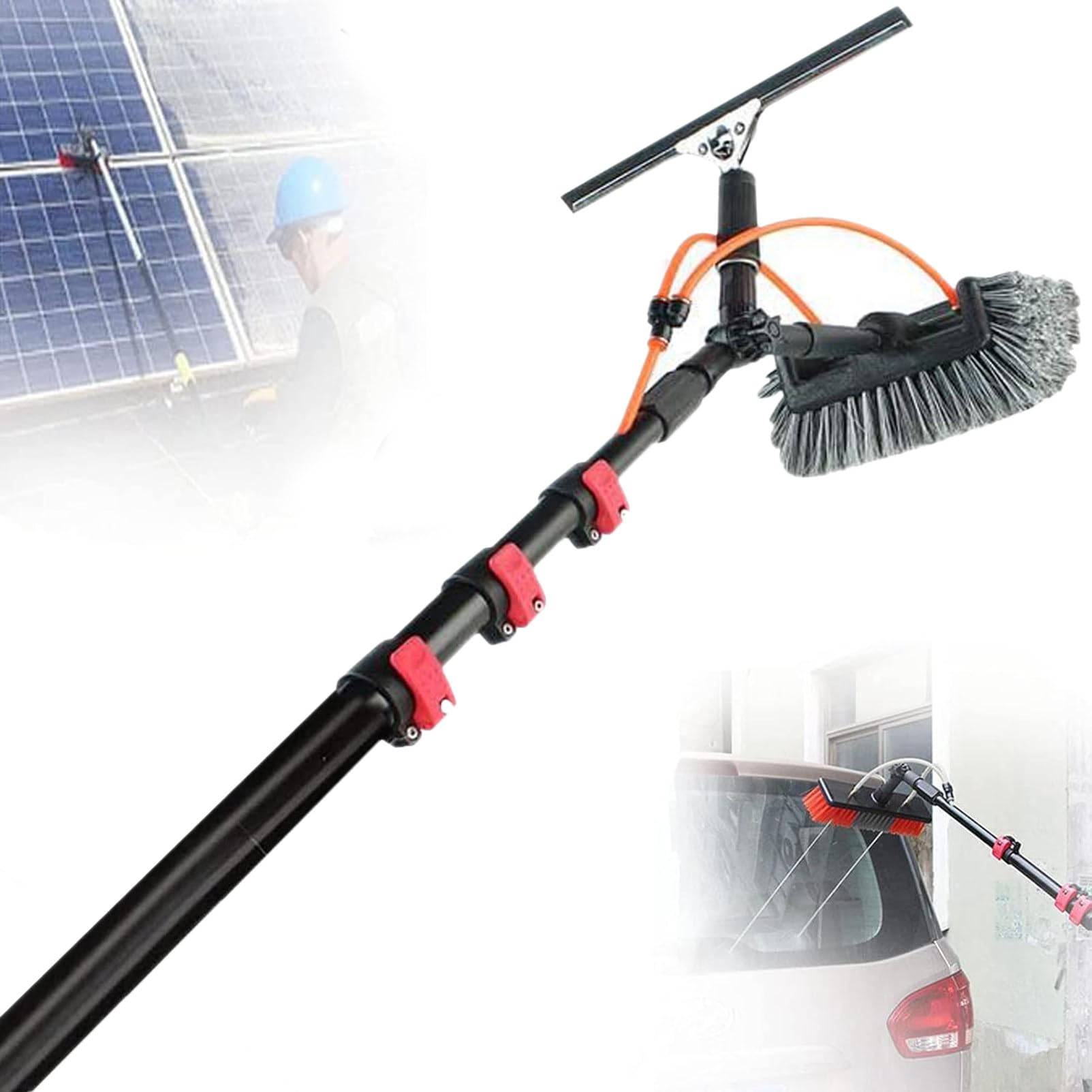 Herramienta de Limpieza de Ventanas con Mango telescópico y Cabezal Flexible Cristales impecables, Ventanas Altas y Zonas de difícil Acceso.