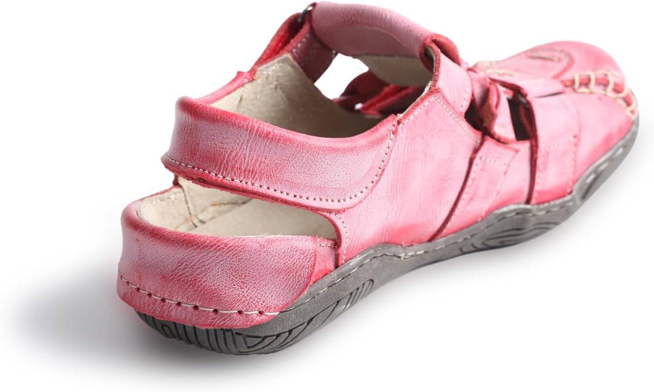 TMA EYES Women's Leather Sandals Breathable Strappy Outdoor Sandals with Hook & Loop