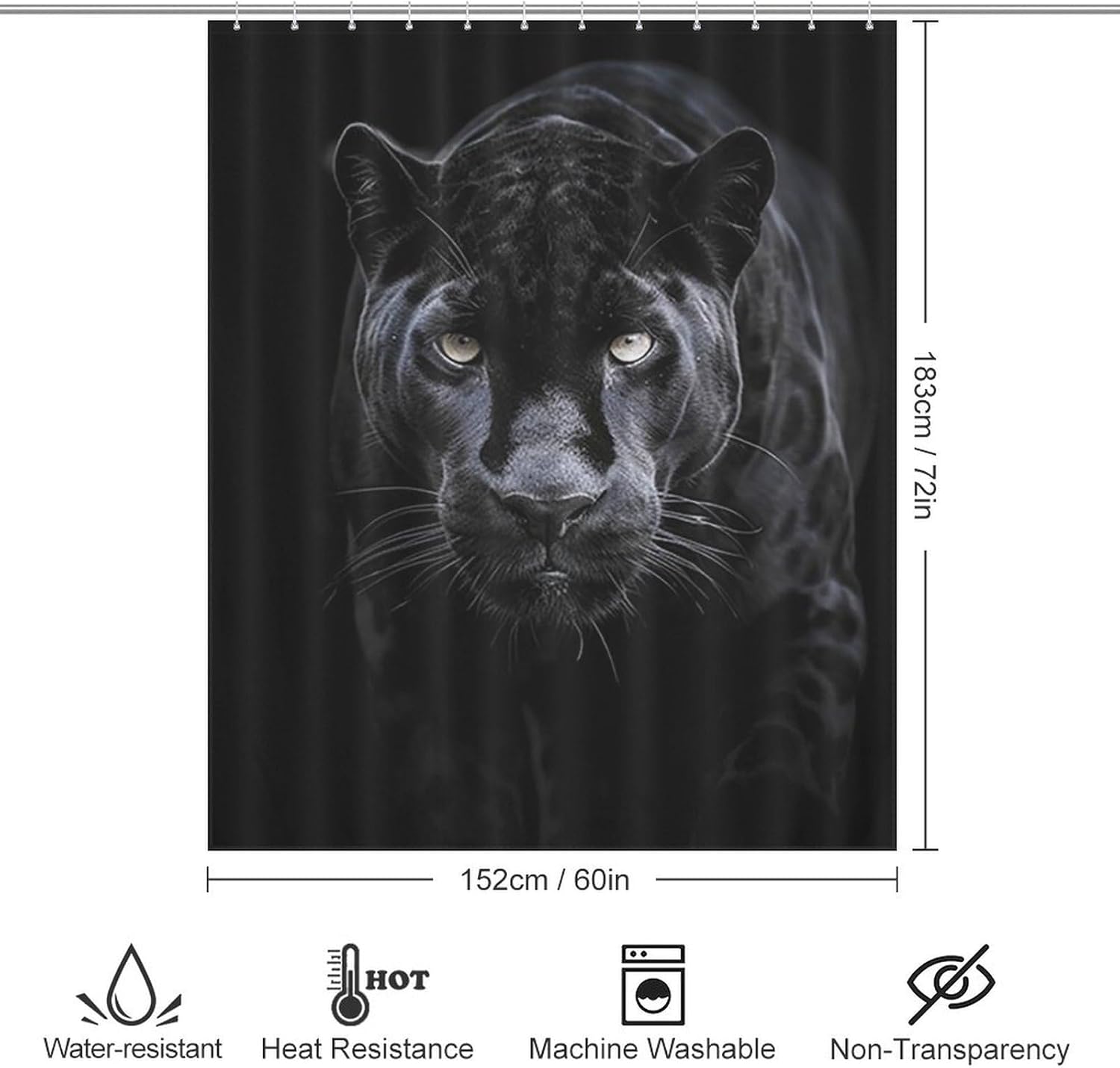 Animal Panther Shower Curtain Textured Shower Liner Curtain Heavy Bathroom Shower Curtains with Grommets and Hooks Decor Bath Shower Curtains Set for Showers Bath Tubs 36'' X 72''