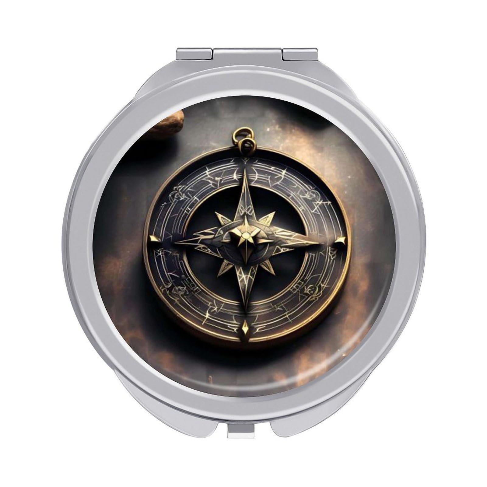 VstaDank Magical Design Norse Runes Compass Travel Makeup Mirror 2 X /1 X Magnifying Mini Vintage Pocket Mirror for Purse Small Portable Folding Small Round Mirrors Portable Vanity Mirrors for Women
