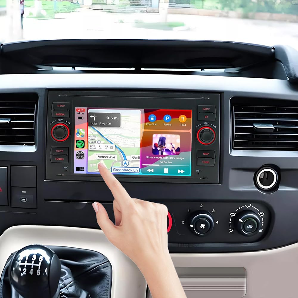 4+64G Android 14 Podwójny Din Radio for Ford Transit MK7 2006-2011, 7 cali IPS Touchscreen with Wireless Carplay Android Auto with Bildschirm Bluetooth Navi WiFi Rückfahrkamera FM/RDS Mirror Link