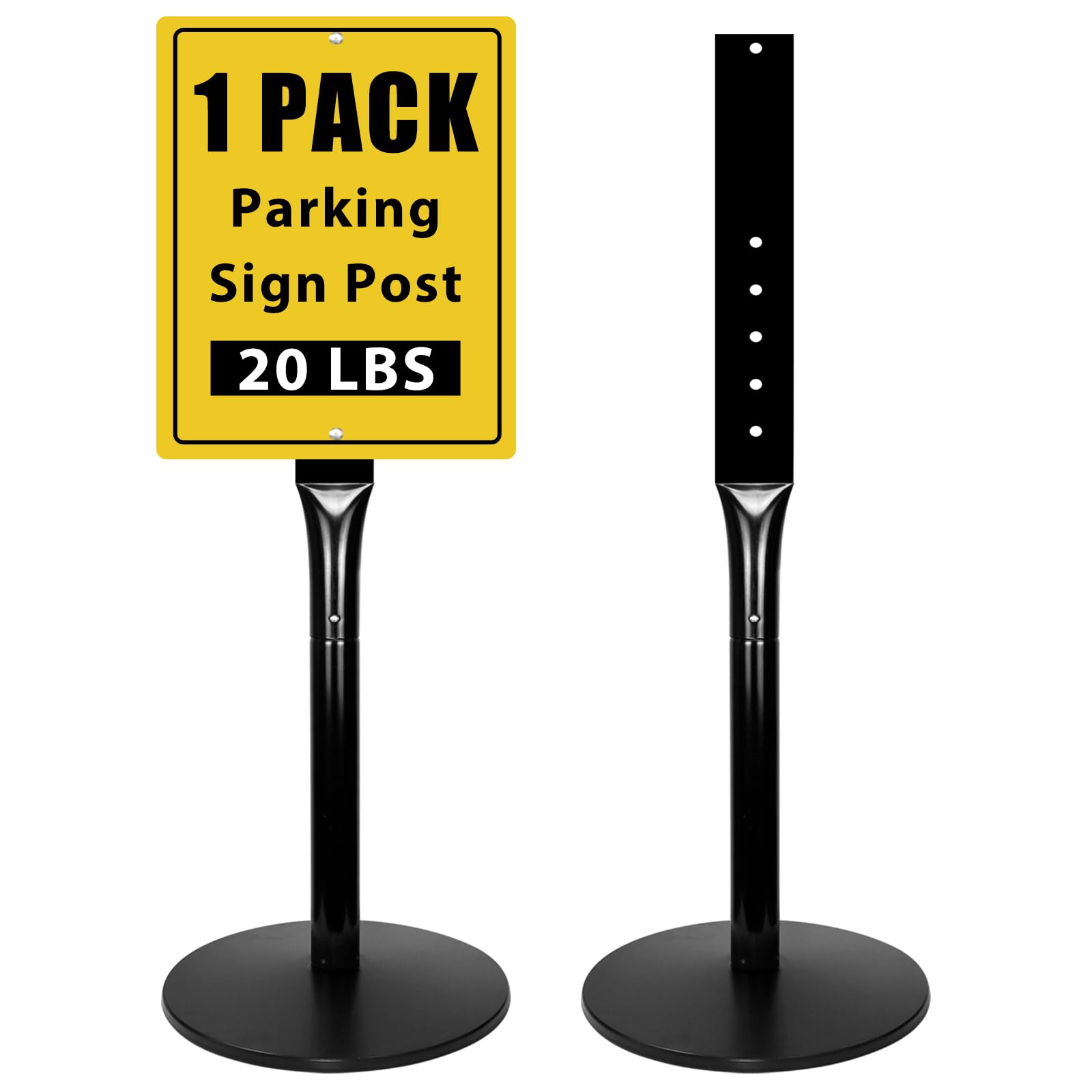 OUTNEE Parking Sign Post with Base - 20 Lbs Heavy Duty Parking Sign Stand for Hanging Traffic Construction Street Warning Notice, Movable Black Cast
