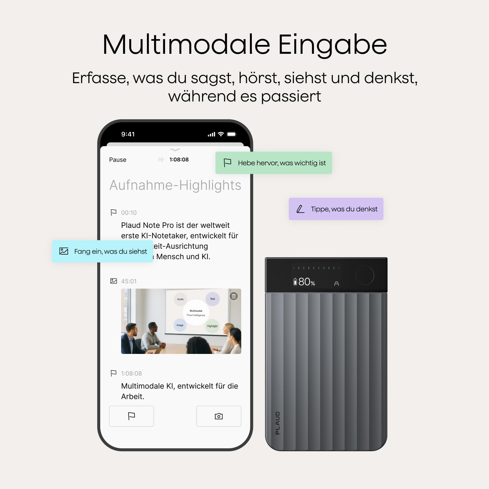 Plaud Note Pro KI Digitales Diktiergerät Aufnahmegerät mit KI Schreibfunktion und Zusammenfassen für Profis & Teams