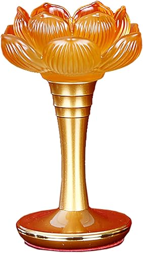 Soporte de lámpara de mantequilla de loto, portavelas perfumadas de cristal, adornos de lámpara budista para el hogar (L)