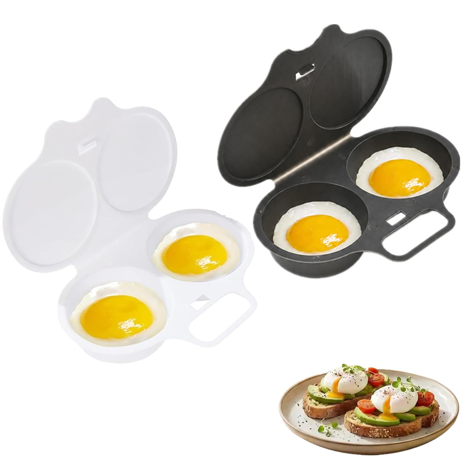 Microwave Egg Poacher With Lid & Handle, Dual Cavity Microwave Egg Poacher