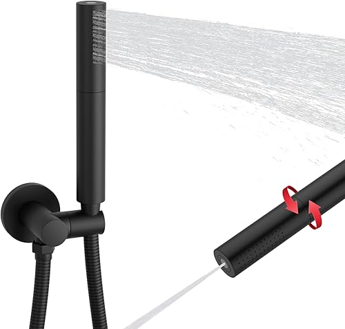 KATAIS Varita de ducha 2 en 1 de color negro mate, cabezal de ducha negro de alto flujo, cabezal de ducha de mano de alta presión de latón macizo
