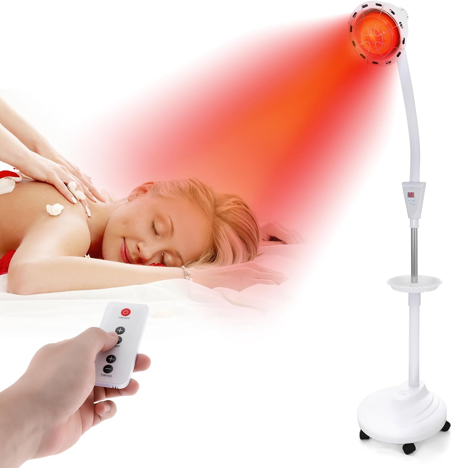 Infrared Heat Lamp,Near 275w Red Light Therapy Device for Body Pain Relief with Wheels Stand and Tray/Remove Control Joint Pain Muscle Aches(Single Head)