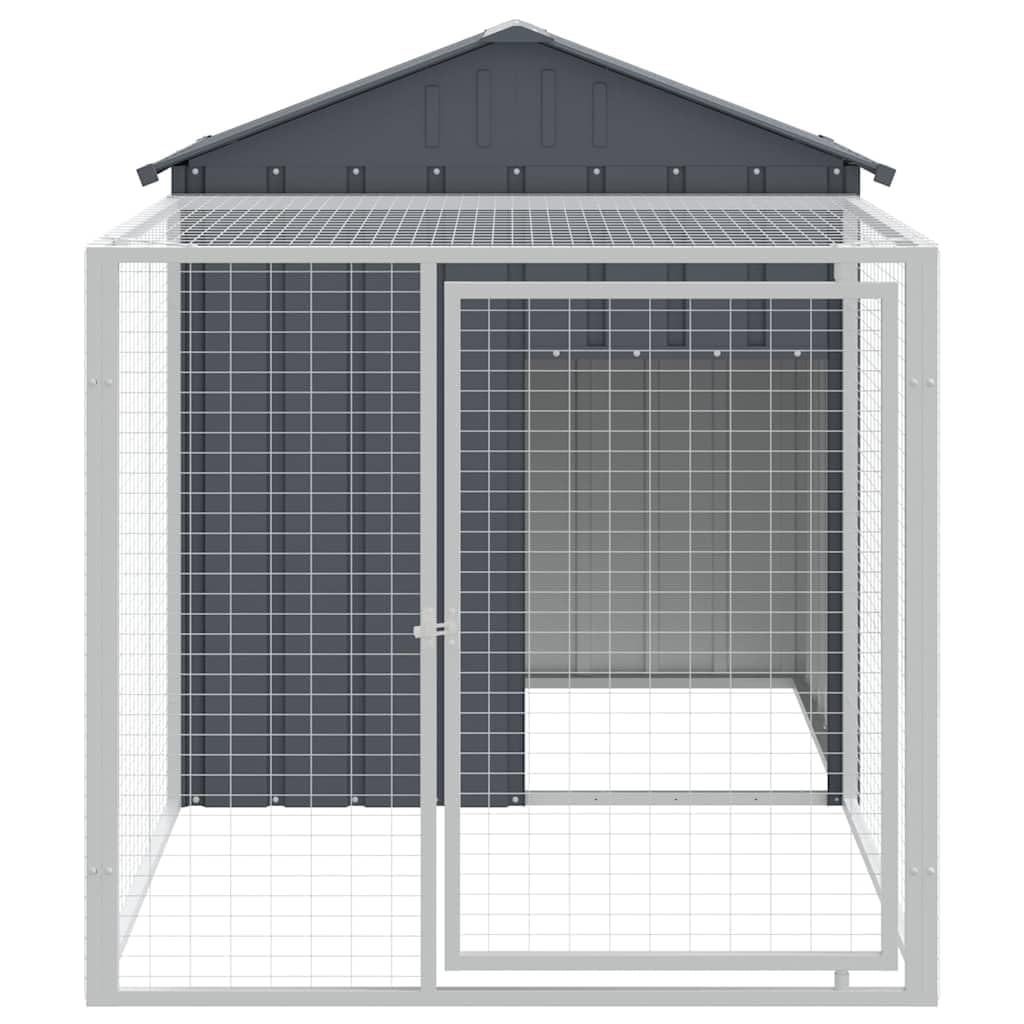 Hühnerkäfig mit Auslauf Anthrazit verzinkter Stahl 117x201x123 cm Robustes Freigehege für Kleintiere Kaninchenstall Meerschweinchenkäfig Gartengehege mit Schutz und Belüftung