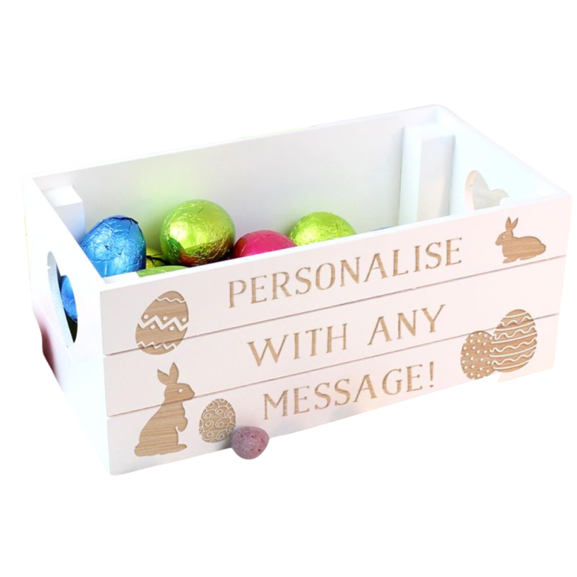 Caleli Gifts White Personalised Easter Bunny Small Wooden Crate