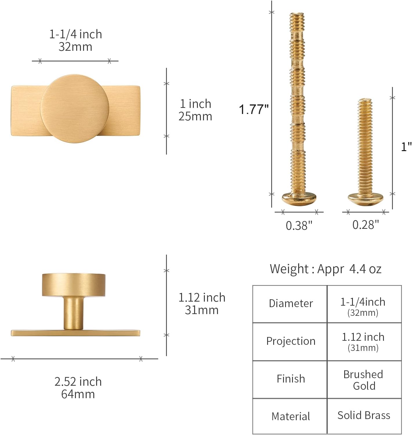 Brass Cabinet Knobs with Backplate - 2 Pack Modern Brushed Gold Hardware Handles for Dresser Drawer Furniture Bedroom Kitchen Cupboard