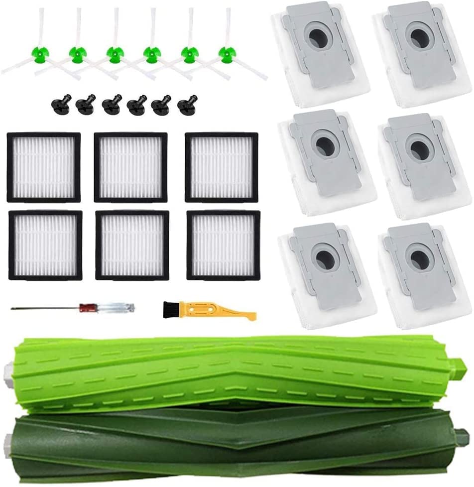 COSIN Replacement Parts Kit for Roomba i7 i7+ i6+ i3+ Plus Vacuum,1 Set Multi-Surface Rubber Brushes & 6 High-Efficiency HEPA Filters & 6 Edge-Sweeping Side Brushes & 6 Dirt Disposal Bags……