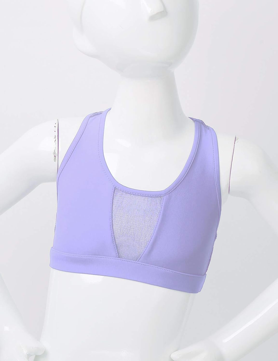 TTAO Kids Girls Racer Back Mesh Splice Gymnastics Sports Stretch Bra Crop Tops Ballet Dance Tank Tops