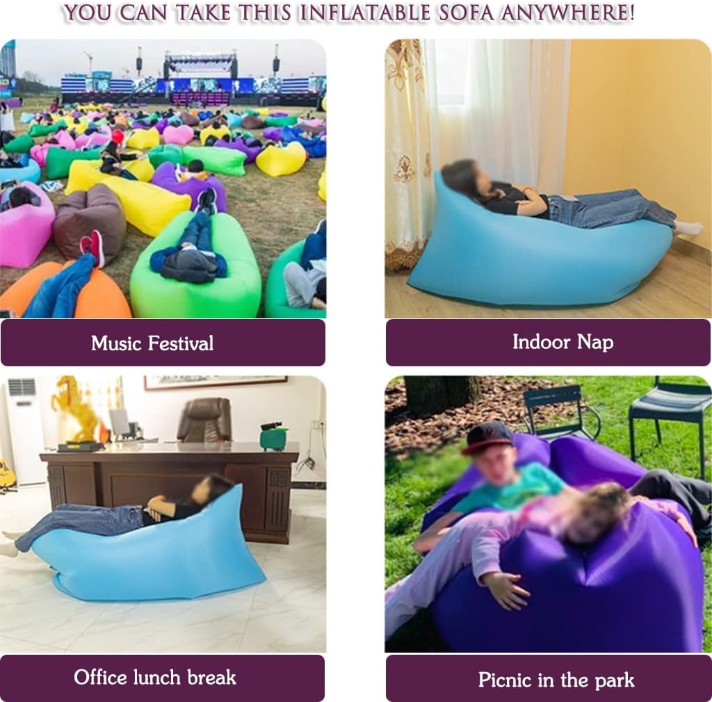 Inflatable Lounger Couch Outdoor Solid Color Single Use Air Sofa, Comfortable Beach Vacation Inflatable Couch, Portable Storage Bag, Bearing 200kg/440.9lb (Color : Yellow, Size : 180 * 70 * 60cm)