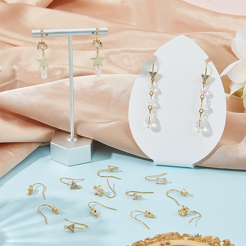 Beebeecraft 1 Box 24Pcs Cubic Zirconia Earring Hooks 18K Gold Plated Brass 6 Styles Fish Hooks Long Ear Wires with Loop for DIY Earring Jewelry Making 16.5~19mm - Image 4