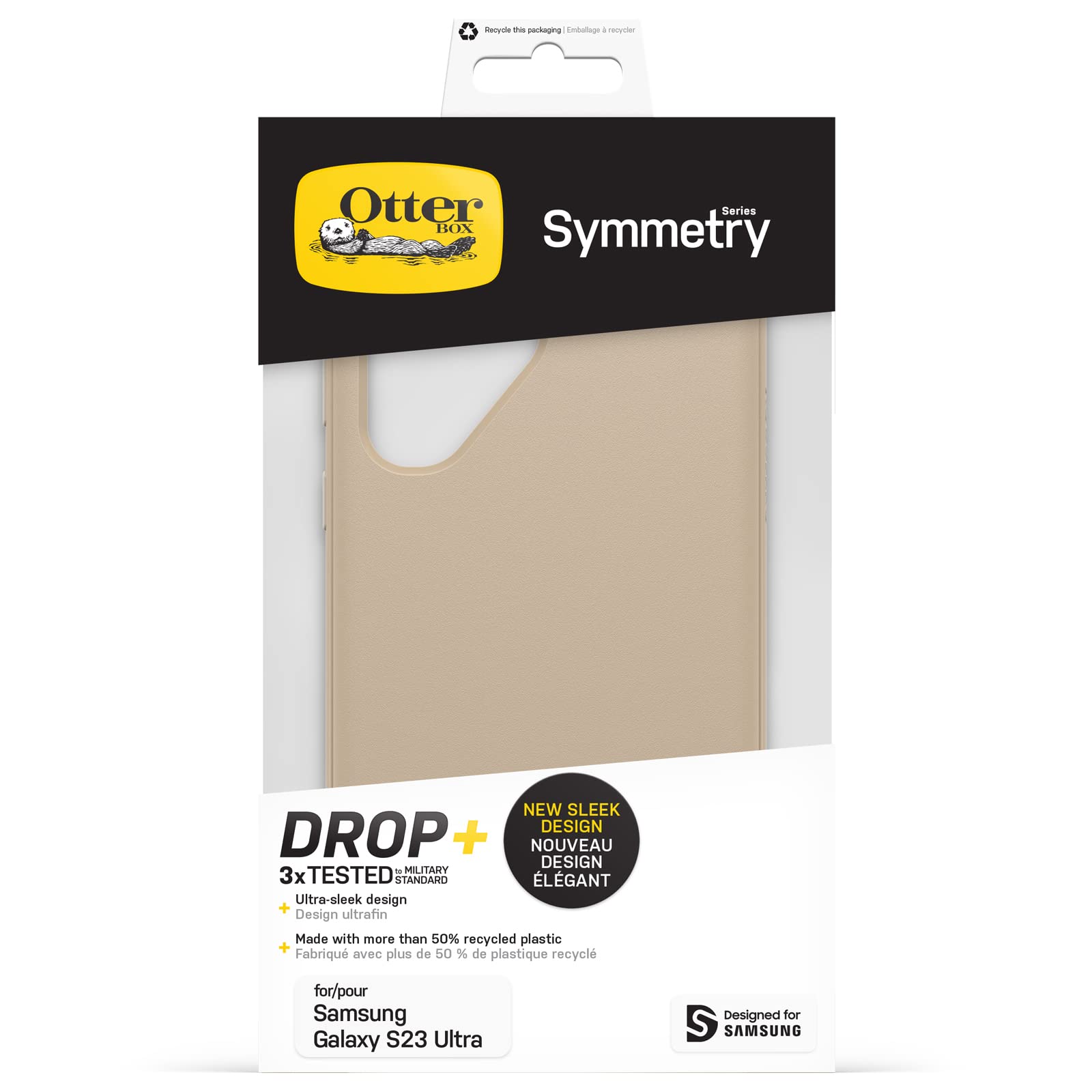 OtterBox Cover per Samsung Galaxy S23 Ultra Symmetry, resistente a shock e cadute,sottile, testata 3x MIL-STD 810G, protezione antimicrobica, Beige