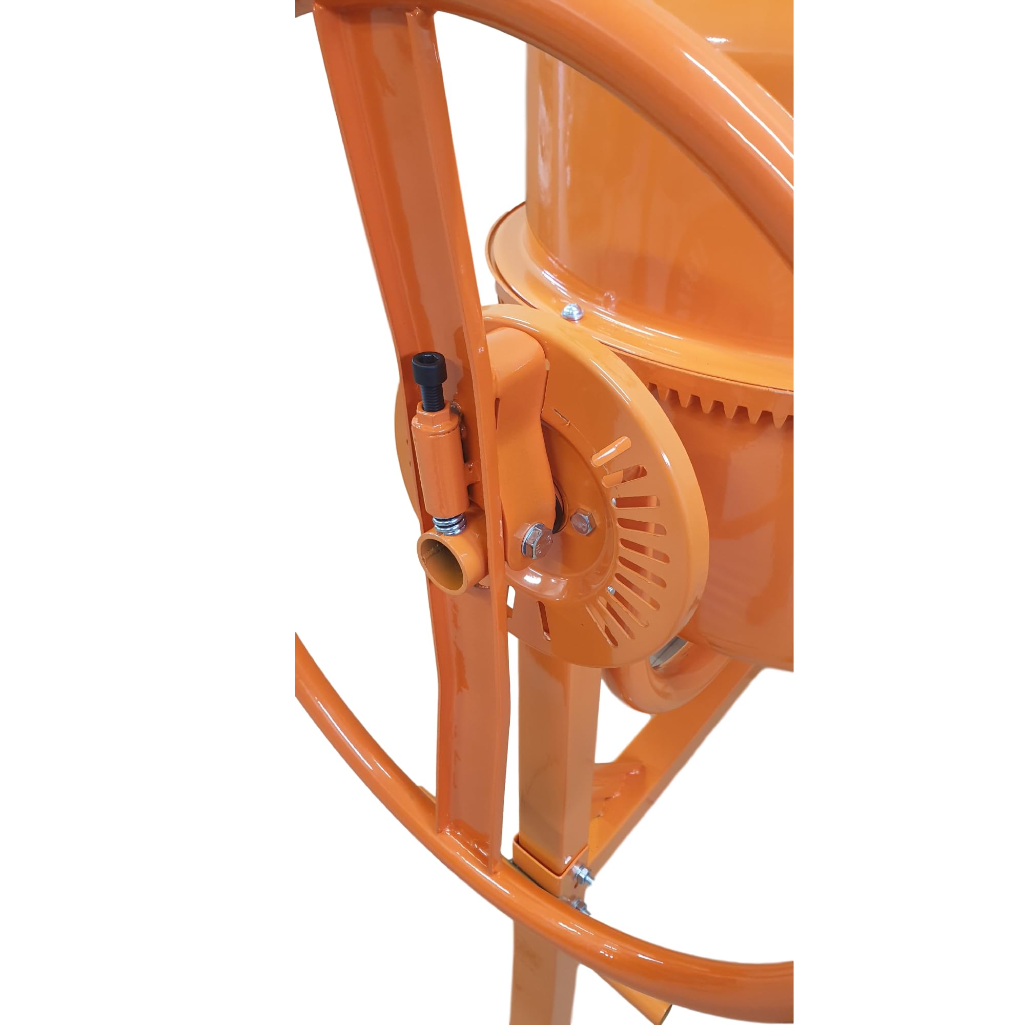 Betonmischer BAU140, 140L Trommel, 650W Motor, Orange, Stahlrahmen mit Metall-Zahnkranz, Kunststoffräder, Kipp-Handrad