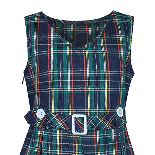 Sunny Fashion Girls Dress Green Tartan Button Back School Pleated Hem Size 14 #TOP2