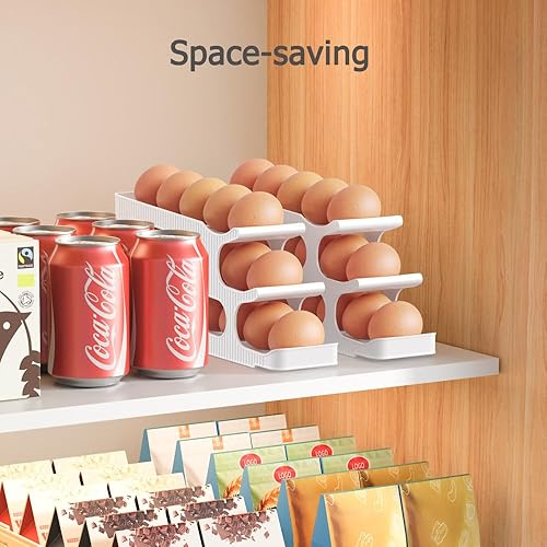 Miniatura 3 de Soporte para huevos para refrigerador, rodillo, dispensador, organizador, almacenamiento y recipiente para refrigerador, encimera, cocina, bandeja
