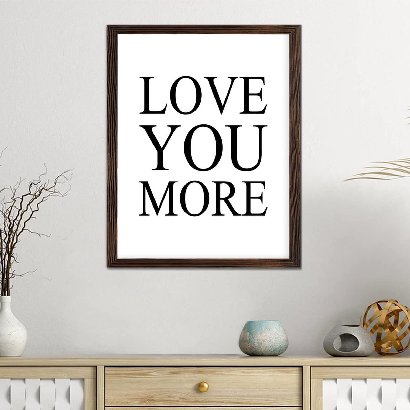 Targa da parete in legno con citazioni ispiratrici, scritta Love You More rustica in legno da appendere alla parete, camera da letto, soggiorno, ufficio, 45,7 x 50,6 cm