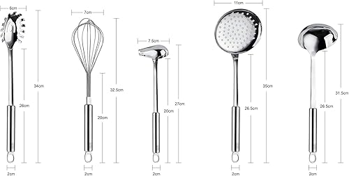 Miniatura 3 de RJ Legend, Juego de utensilios de cocina, utensilios de cocina, 5 cucharas de servir con ganchos para colgar, resistente al calor, acero inoxidable