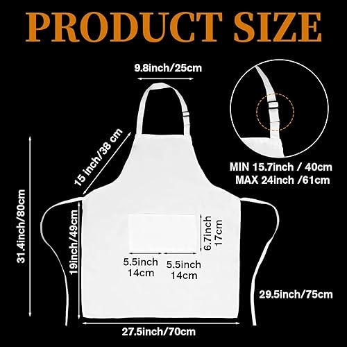 Miniatura 2 de Delantal de chef blanco para hombres y mujeres con bolsillos, delantal de cocina resistente al agua, delantal ajustable para Halloween, cocina,