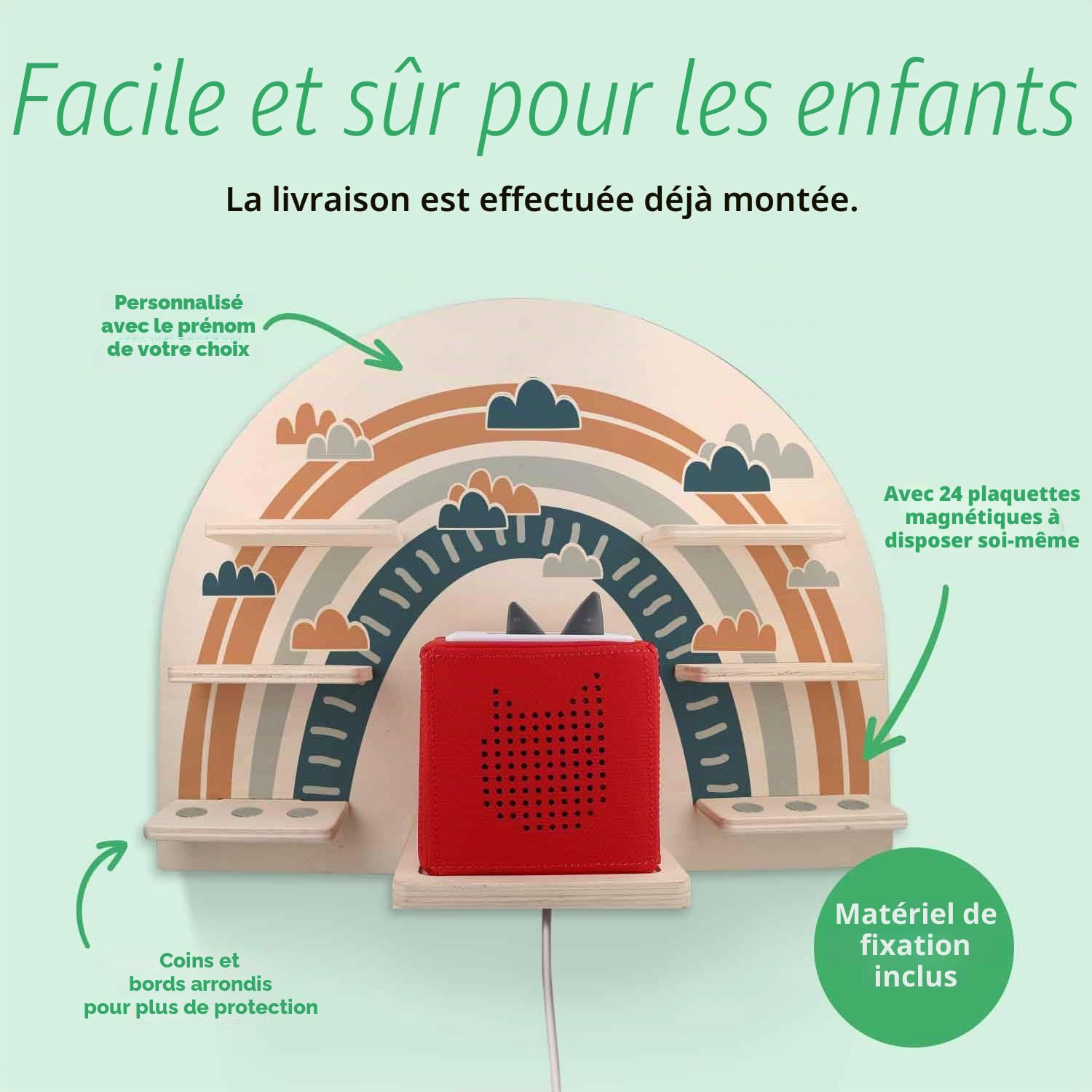 Toniebox Étagère murale pour chambre d'enfant - Étagère avec surface magnétique pour rangement de la boîte à musique Tonie et 24 figurines - Couleur : bleu