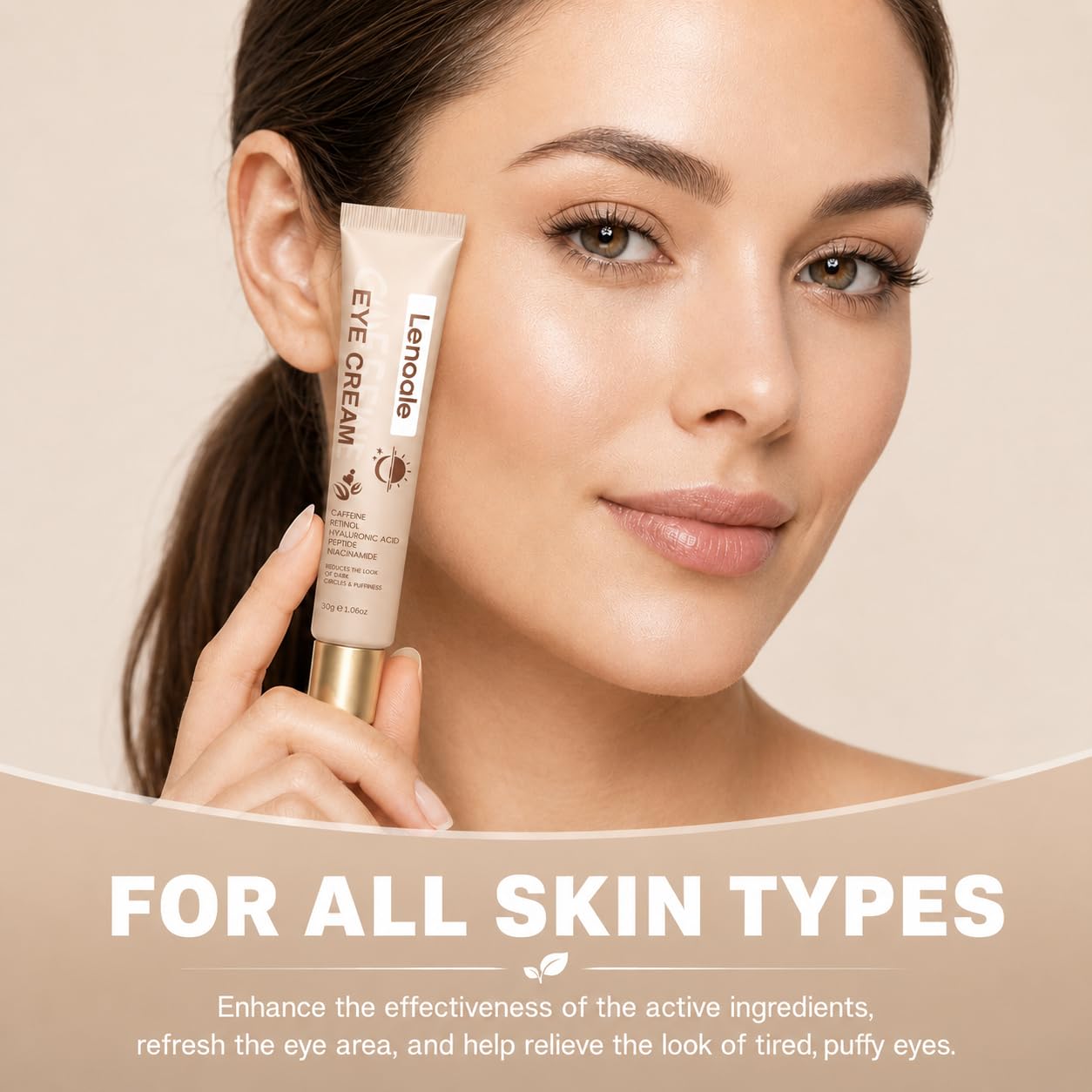 Caffeine Eye Cream for Dark Circles & Puffiness – Under Eye Cream with Retinol, Niacinamide, Hyaluronic Acid & Peptides, Anti Aging Eye Treatment for Wrinkles, Bags & Fine Lines (Soft Beige) - 2