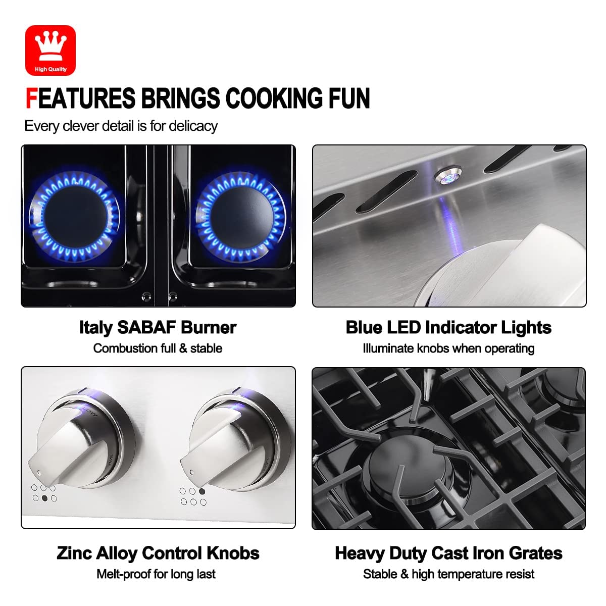 Buy 36 Inch Gas Rangetop, GASLAND Chef Professional Natural Gas Cooktop