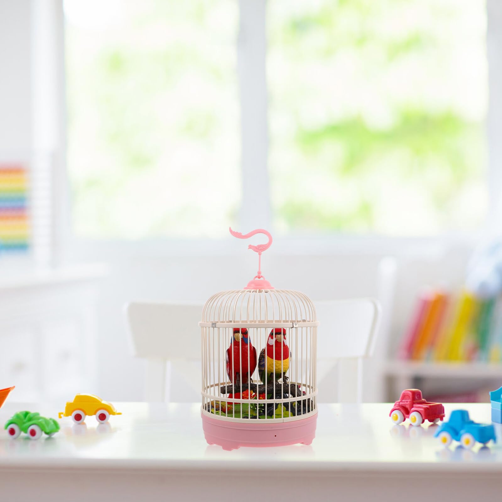 UKCOCO Jaula de Pájaros Juguete Movimientos y Efectos Realistas, Material Plástico Fácil de Usar, Adecuado para Ambientación del Hogar y Entretenimiento Infantil