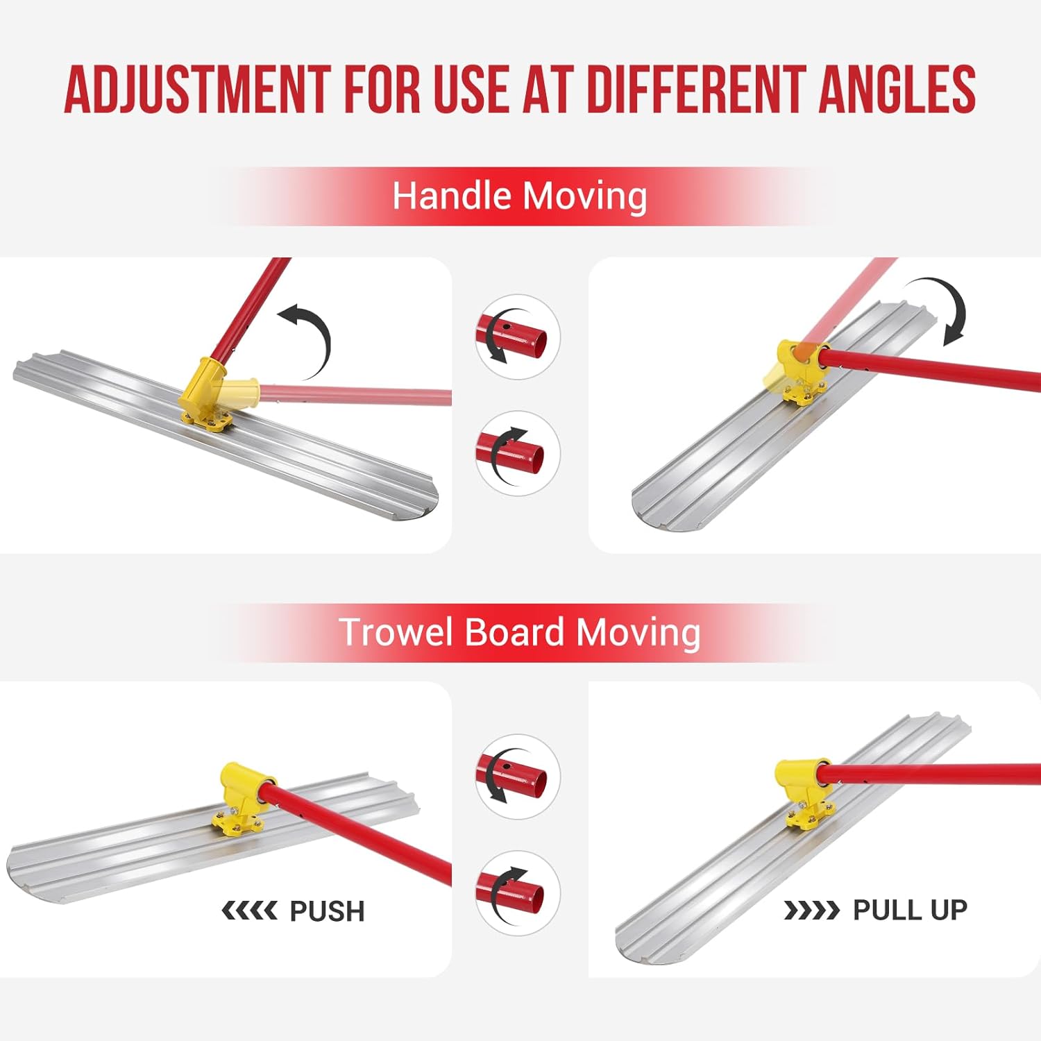 48x8" Concrete Float, Bull Float Magnesium Aluminum Alloy Float Tool Kit, 3×Concrete Float Handle, Adjustable Concrete Tools Finishing Surface Smoothing for Road and House Construction