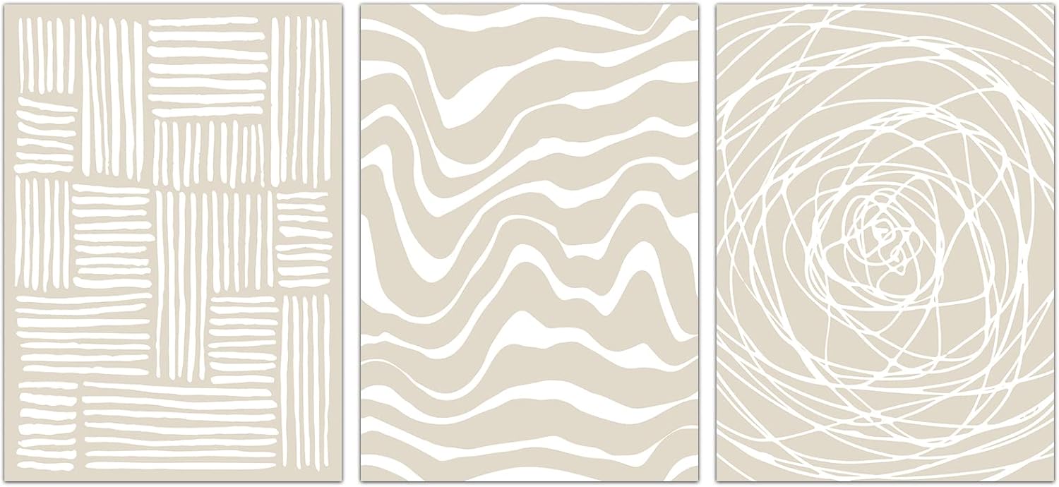 FEOFTIE Neutral Wall Art Beige Poster Modern Minimalist Canvas Printing Beige Wall Art Neutral Poster Line Art Canvas Boho Art Nordic Prints for Living Room Bedroom Office 16x24Inchx3 Unframed