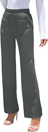 ZAFUL Womens Wide Leg Pants High Waisted Casual Pants for Women Stretchy Business Dress Work Pocket Trousers Pant
