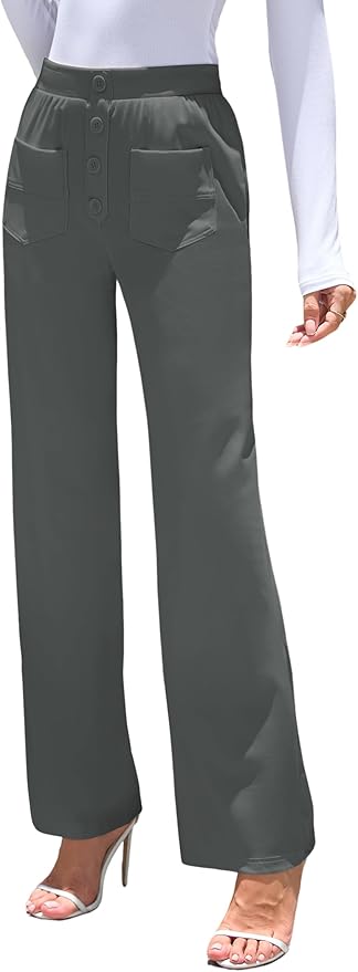 ZAFUL Womens Wide Leg Pants High Waisted Casual Pants for Women Stretchy Business Dress Work Pocket Trousers Pant