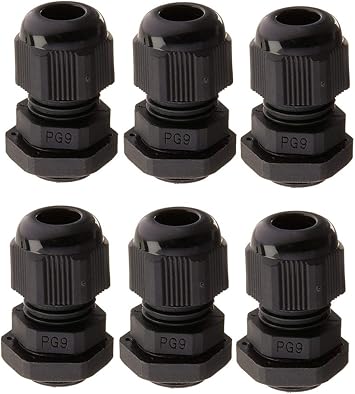 PG9 للماء كابل الغدة المفاصل ث طوقا ل 4-8 mm كابل قابل للتعديل قفل الجوز موصل أسود 6-حزمة