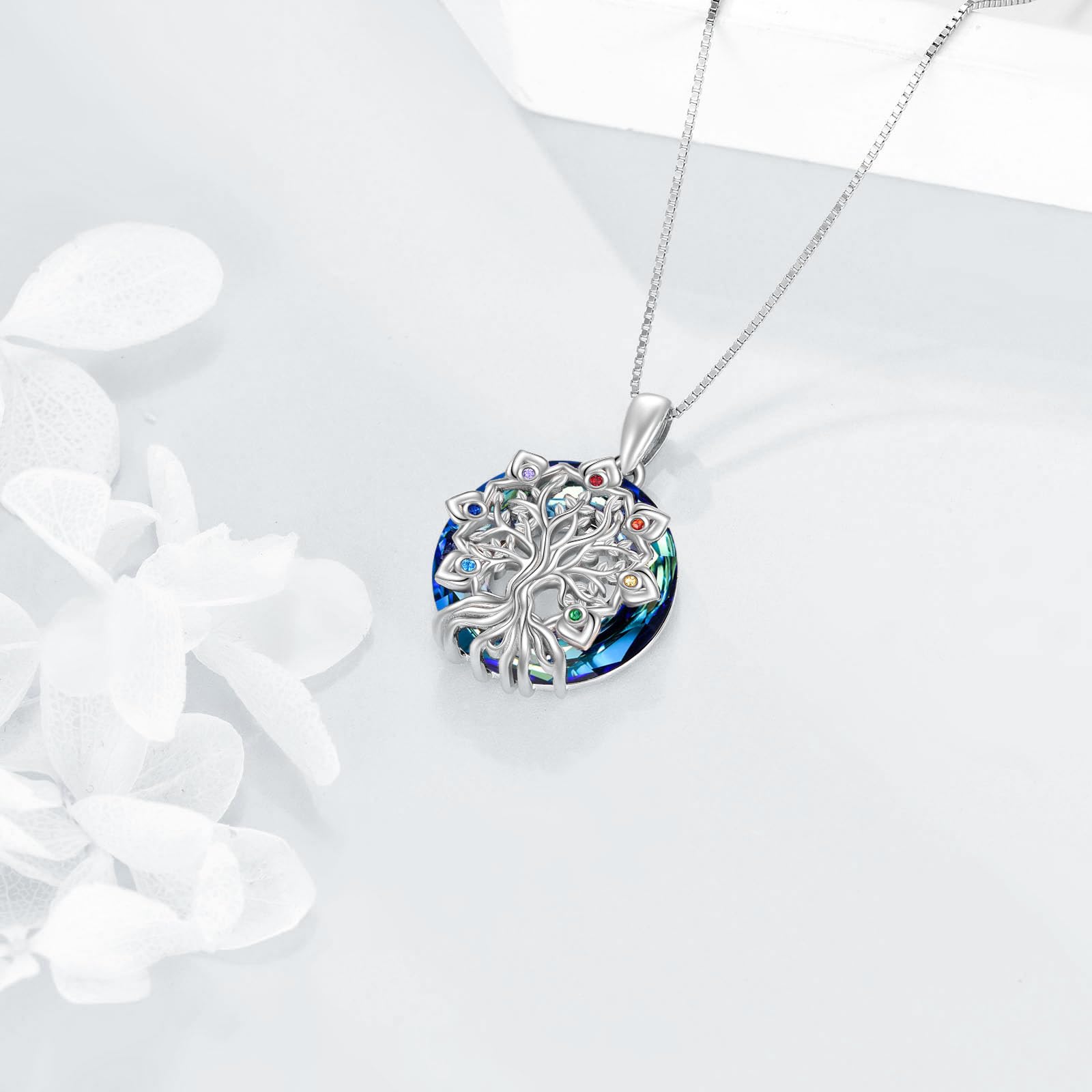 YAFEINI Baum des Lebens Kette 925 Sterling Silber Chakra Lotus/David Stern Anhänger Halskette Kristall Abalone Muschel Baum Schmuck Geschenk für Damen Mädchen Mama