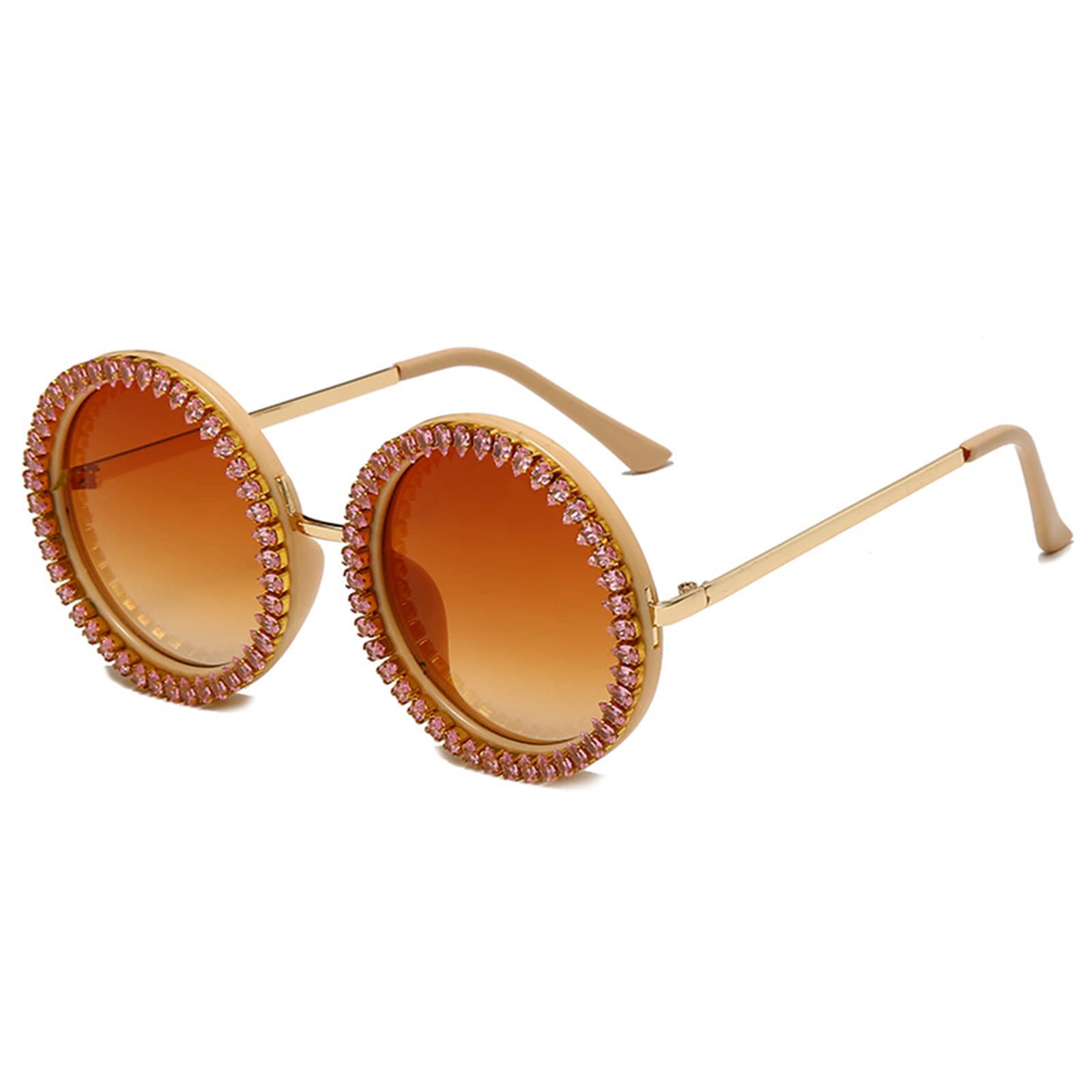 TIYETA Round Diamond Sunglasses UV400 Punk Sun Glasses Eyewear Rhinestone Shades for Women Men Bling Party Sunglasses,Pink,140mm