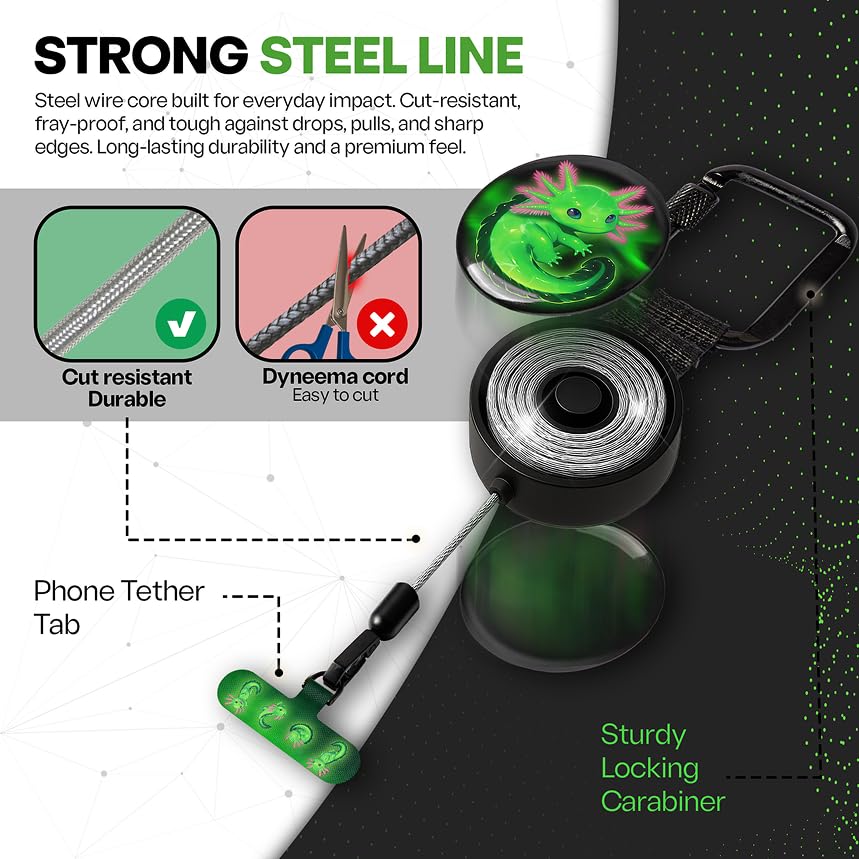 Image of ClutchLoop Anti-Theft Phone Tether - Universal Adhesive Anchor, Retractable Steel Line and Locking Carabiner
