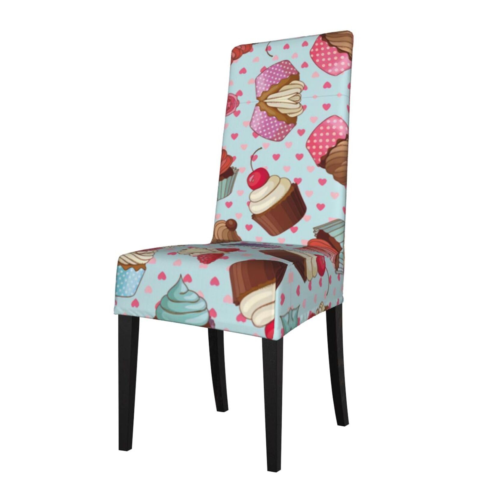 HLSBSSL Cupcake Pattern Printed dining chair covers, wrinkle-resistant and iron-free, suitable for hotels, banquets, and conferences
