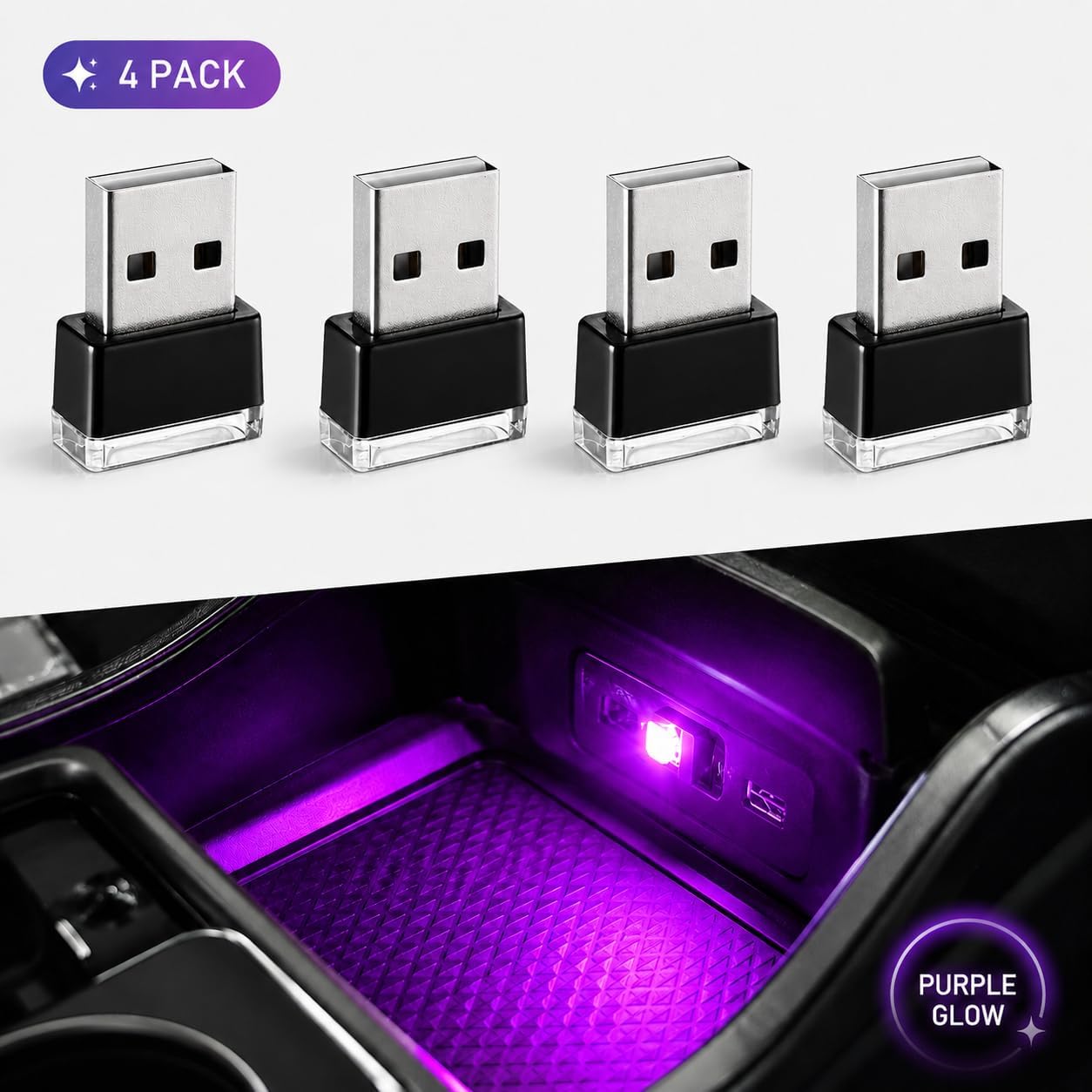 Mini USB Car Interior Lights, LED Accent (Pinkish Purple) image 3