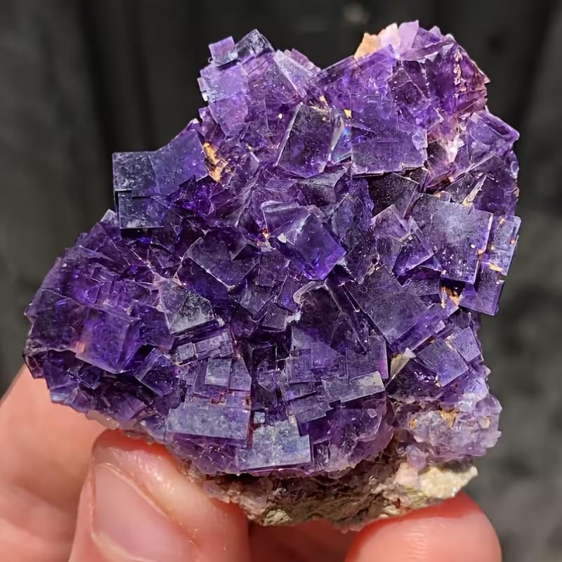 Cluster di cristalli di fluorite viola naturale su matrice – Campione | Arredamento per la casa e cristalloterapia | Pietra decorativa unica con fluorescenza UV