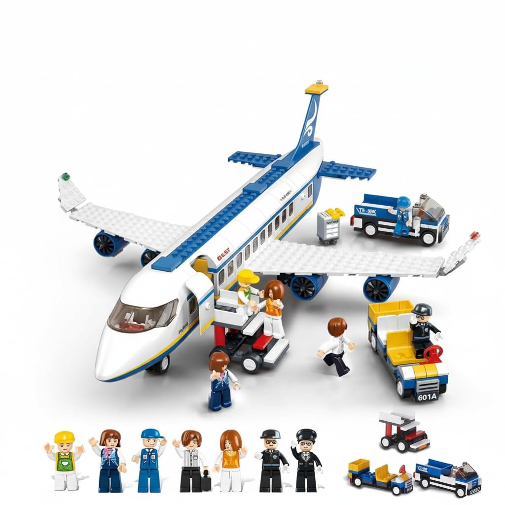 SKY LINE OCEAN Passenger Airplane Building Set, Airport Playset with Shuttle Bus, Luggage Truck, Boarding Stairs, and 7 Minifigures, STEM Toy for Kids Aged 6-12 || 6 Months Warranty || (463+ Pieces)-image-45