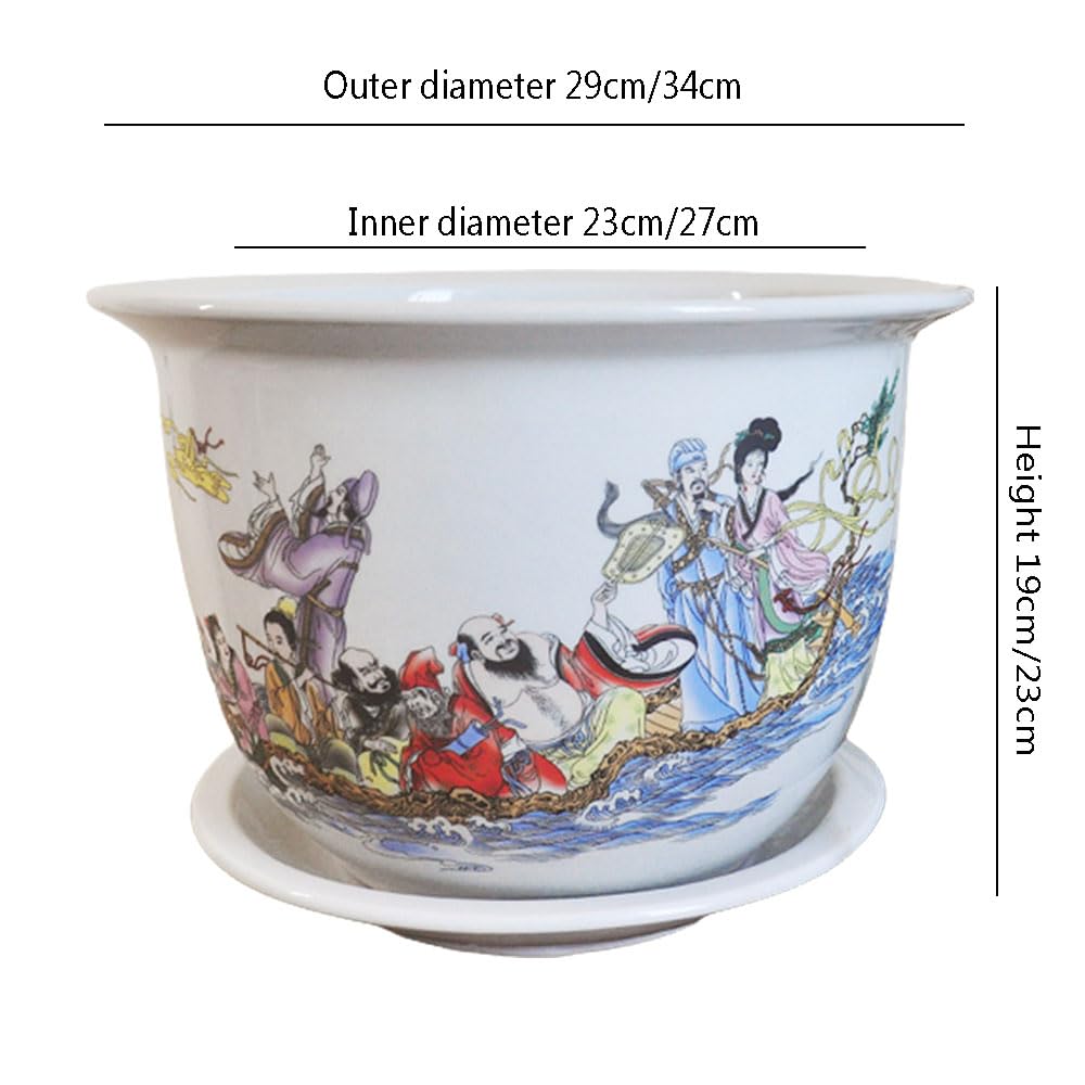 Doniczka do kwiatów w stylu chinoiserie, doniczka do orchidei, ceramiczna doniczka do sukulentów, doniczka orientalna, biała ceramiczna doniczka do roślin doniczkowych,34 * 23cm