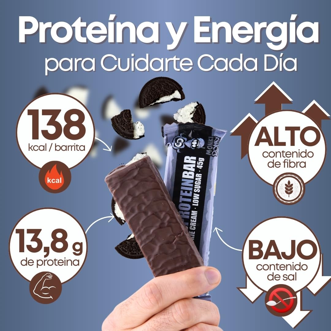 Barritas Proteina 30% Sabor Cookies & Cream – Barritas Proteínas Sin Azúcar – Snack Alto en Proteína para Gym o Trabajo – Pack 15 Unidades – Protein Bar Baja en Azúcar