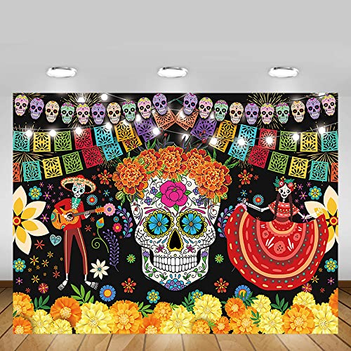 MEHOFOND 2,1 x 1,5 m pano de fundo dia dos mortos festa mexicana Halloween caveira flores fundo aniv