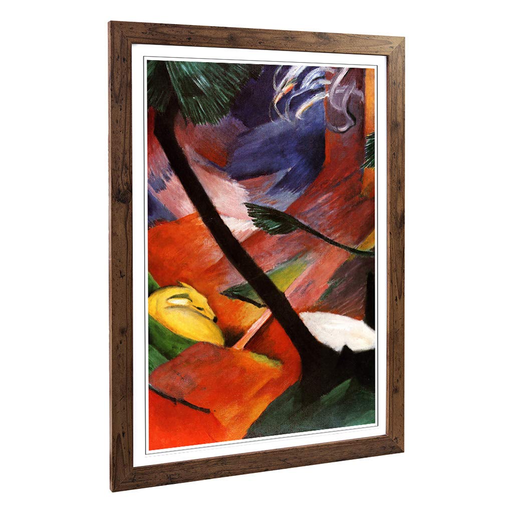 Big Box Art Framed Print of Franz Marc Sleeping Deer in The Forest Design | Wall Art Picture | Home Decor for Kitchen, Living Room, Bedroom, Hallway, Walnut, A2 / 24.5x18 Inch / 62x45cm