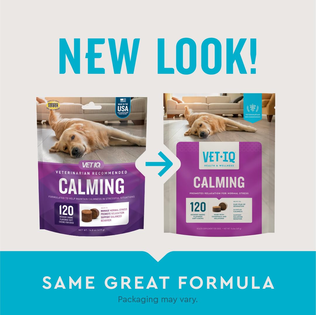 VetIQ Calming Support Supplement, Calming Chews for Dogs Help Manage Stress and Promote Relaxation, Anxiety Relief for Dogs, Made in The USA, 120 Count