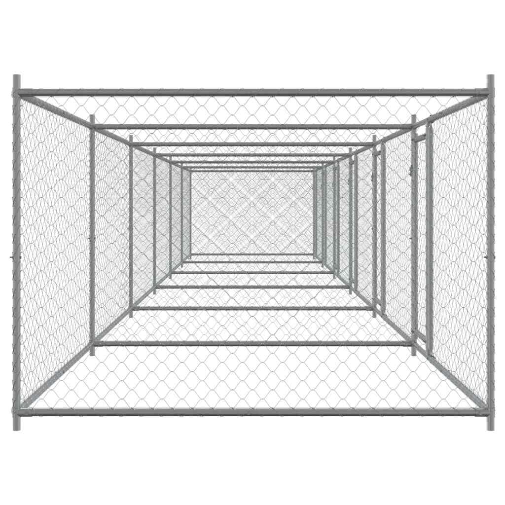 Perrera para perros de acero galvanizado con puertas gris 12 x 2 x 1,5 m, salida para perros cachorros, jaula con seguridad, protección, entrenamiento y separación en el jardín o terraza